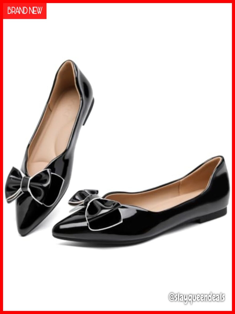 Women's Pointed Toe Slip-On Flats Faux Patent Leather Work Shoes